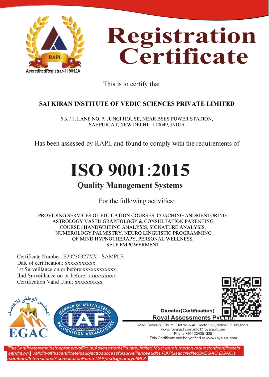 Govt. Certificate of Recognition